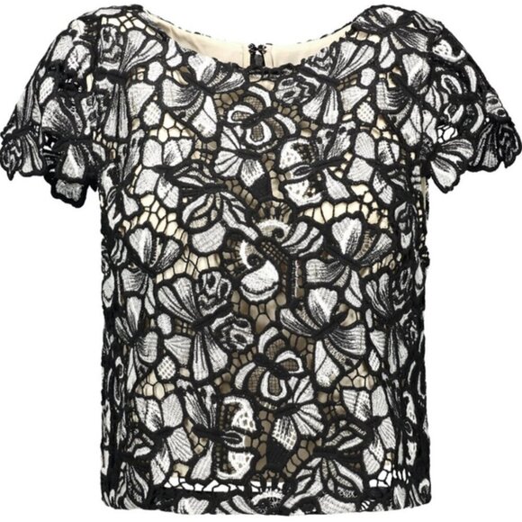 Alice + Olivia Butterfly and Flower Black Lace Top, Size Small - Picture 3 of 14